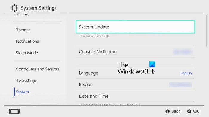 update Nintendo Switch firmware