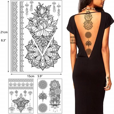 Black Mandara Underbo*ob Tattoo for Women, Flower Leaf Butterfly Dreamcatcher Designs Temporary Tattoo Body Art