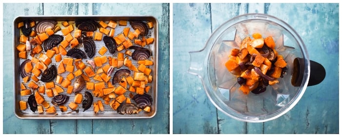 Making butternut squash - step 2 - add to blender Making butternut squash - step 2 - add to blender