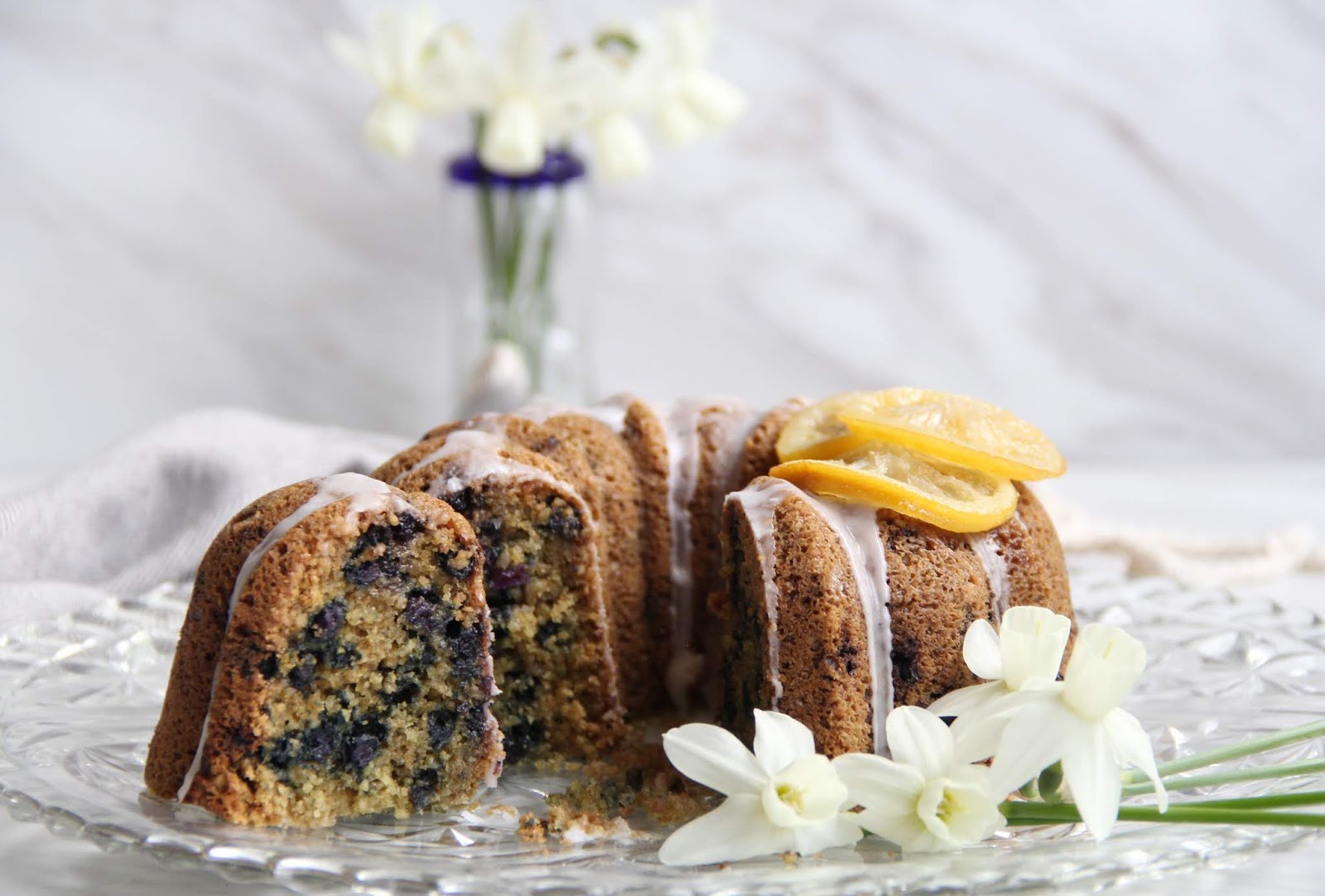 Blueberry Lemon Tahini Oat Flour Bundt Cake