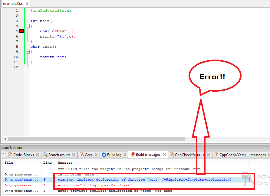 Function declaration in C.