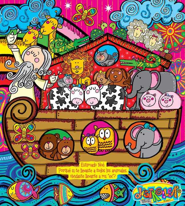 Arca de Noé navegando con animales dibujo