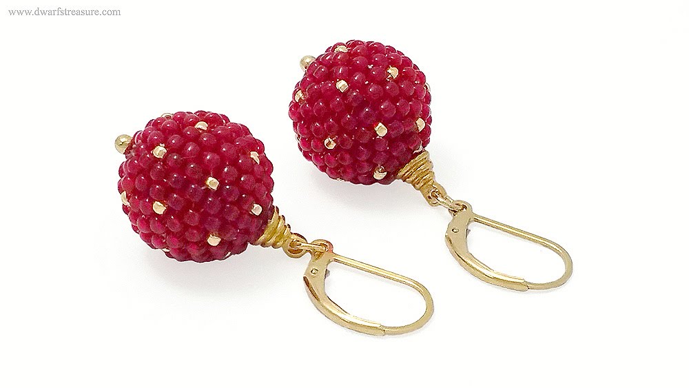 ruby beaded bead earrings with gold sparkles