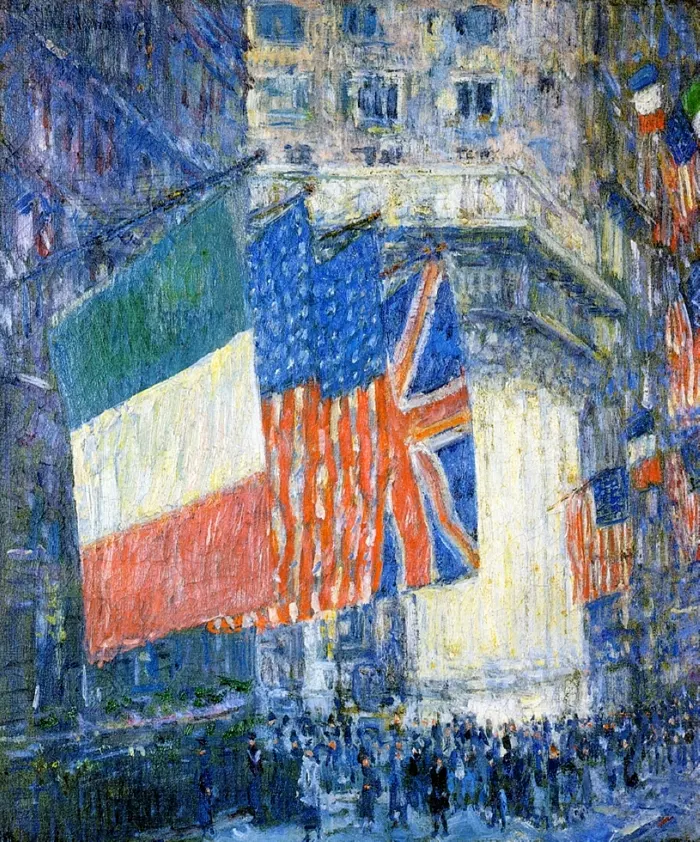 Childe Hassam 1859-1935 - American painter - Avenue of the Allies 1918 - The Impressionist Flags