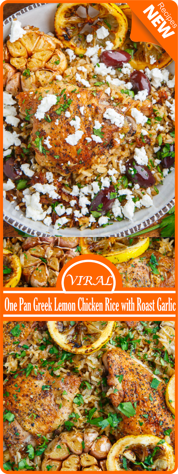 One Pan Greek Lemon Chicken Rice with Roast Garlic | Think food