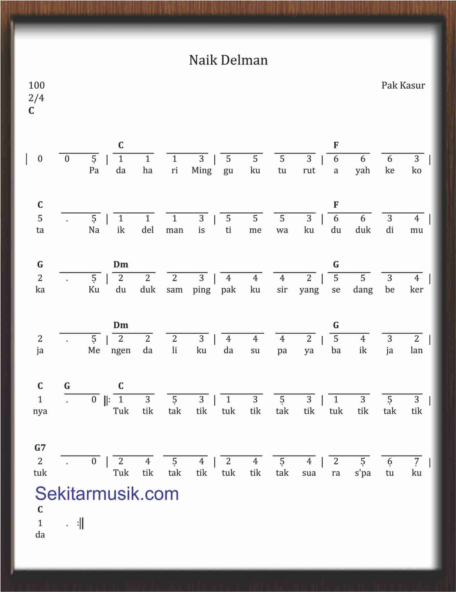 Not Angka Naik Delman Sekitar Musik