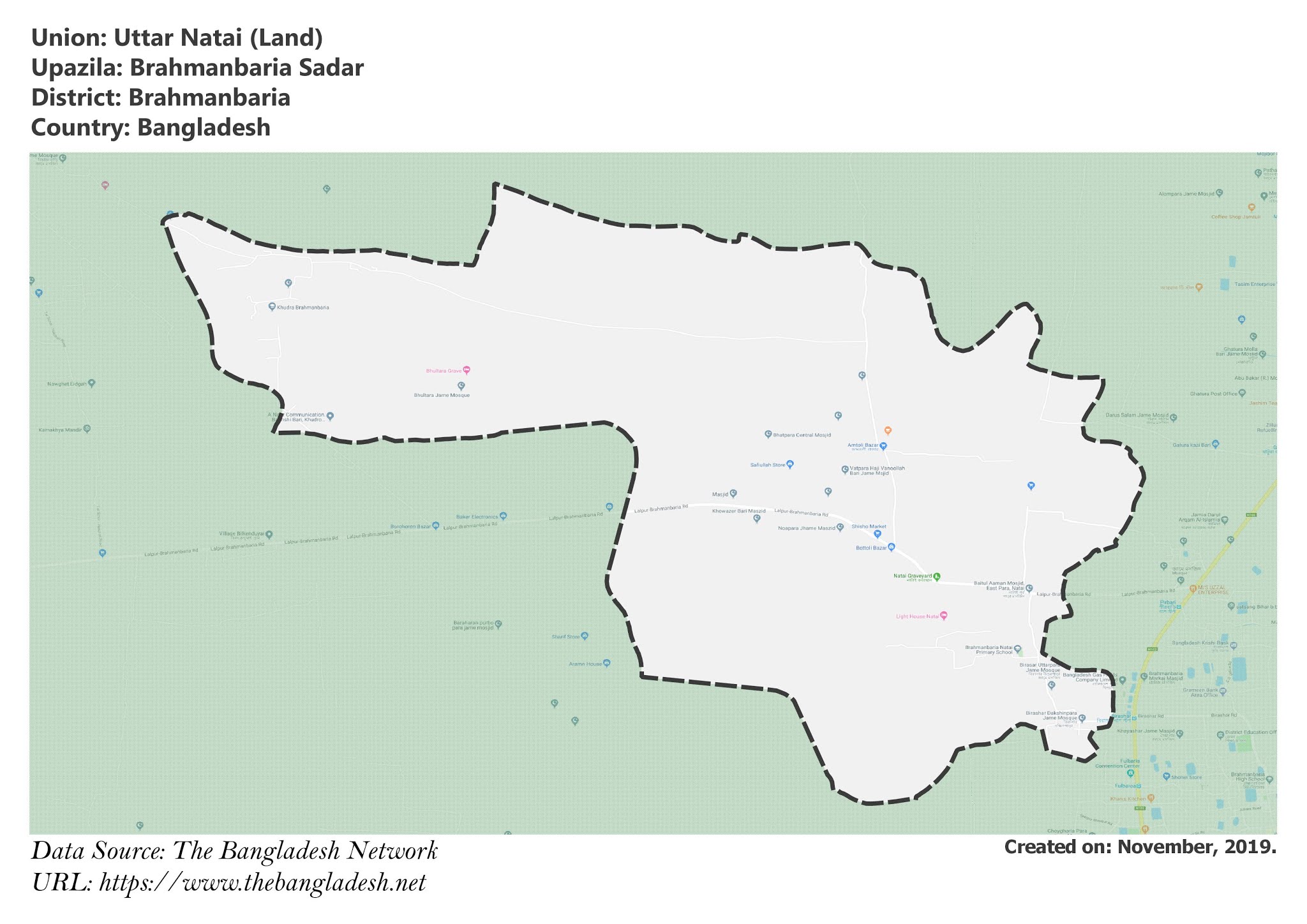Map of Uttar Natai of Brahmanbaria, Bangladesh.