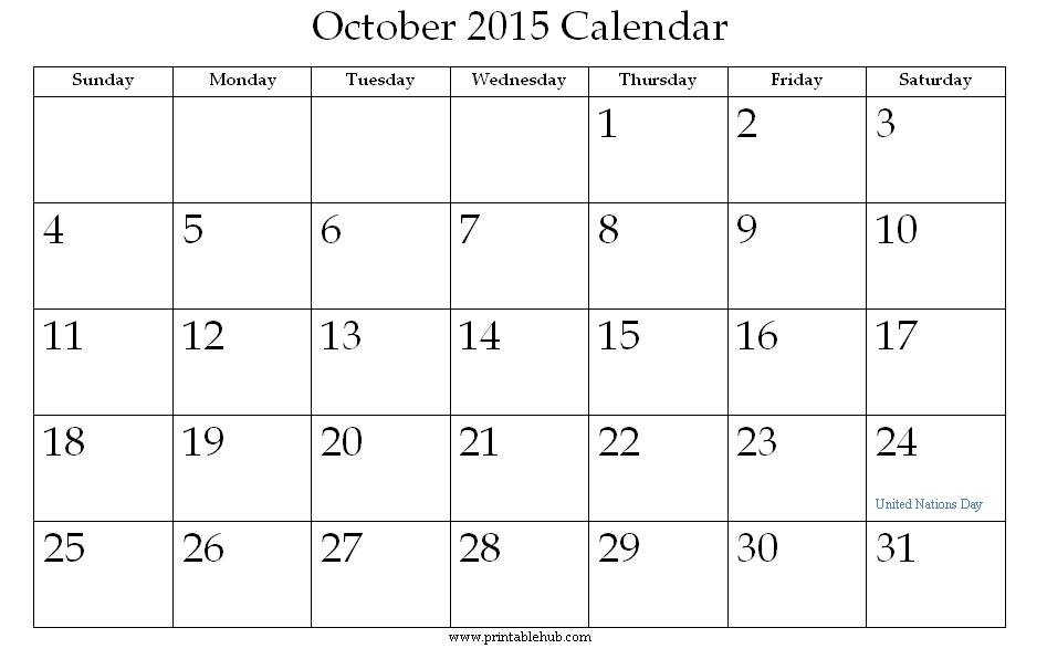 October 2015 Calendar Template Printable Certificate Letter