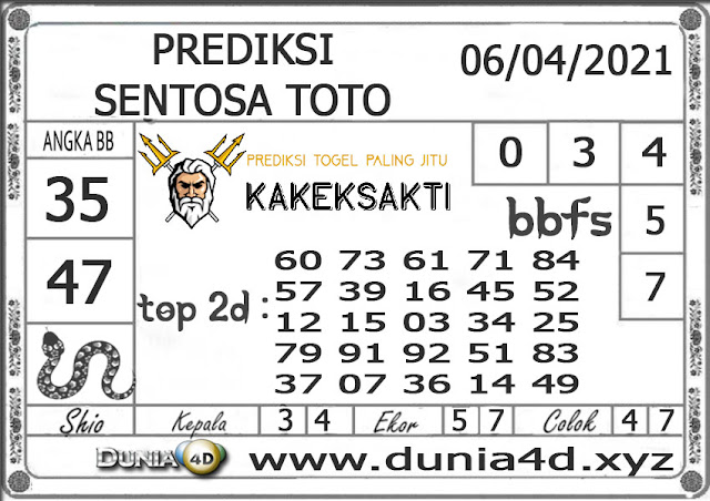 Prediksi Togel Sentosa Dunia4d 06 April 2021