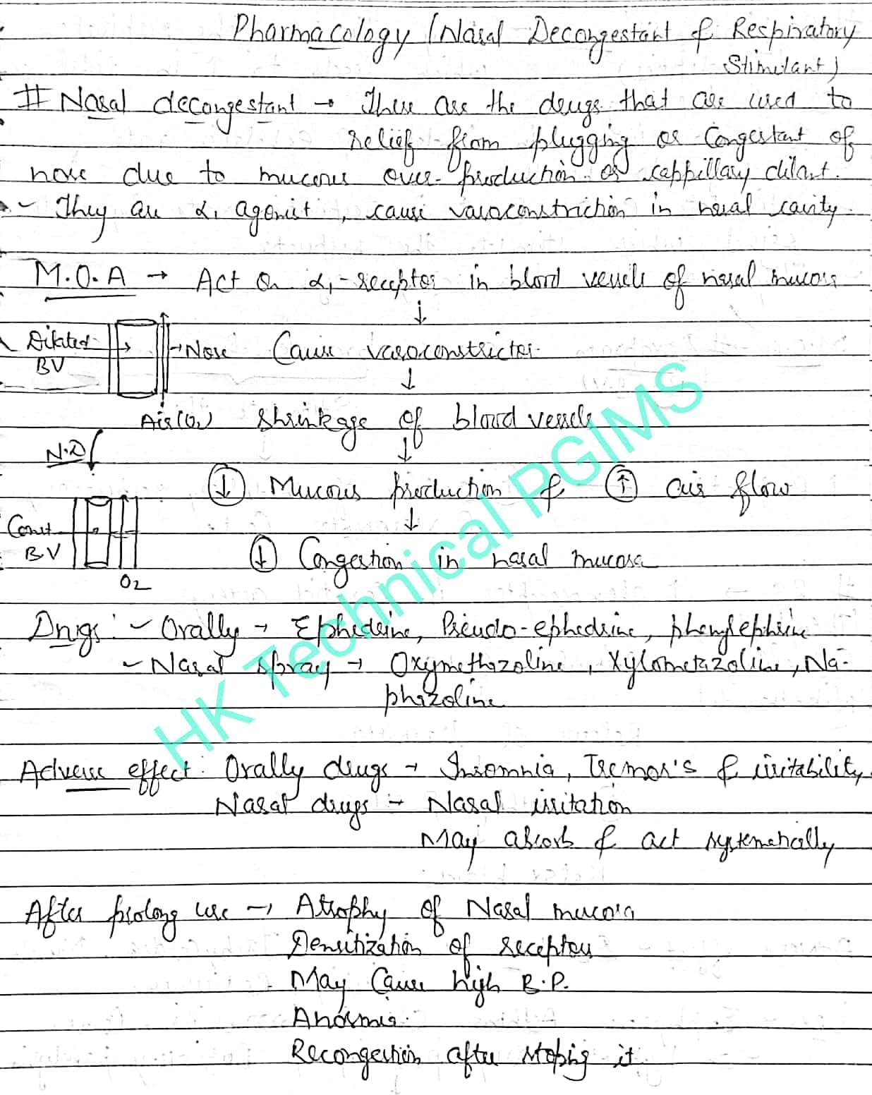 Nasal Decongestant & Respiratory Stimulant Notes Pharmacology BPharm