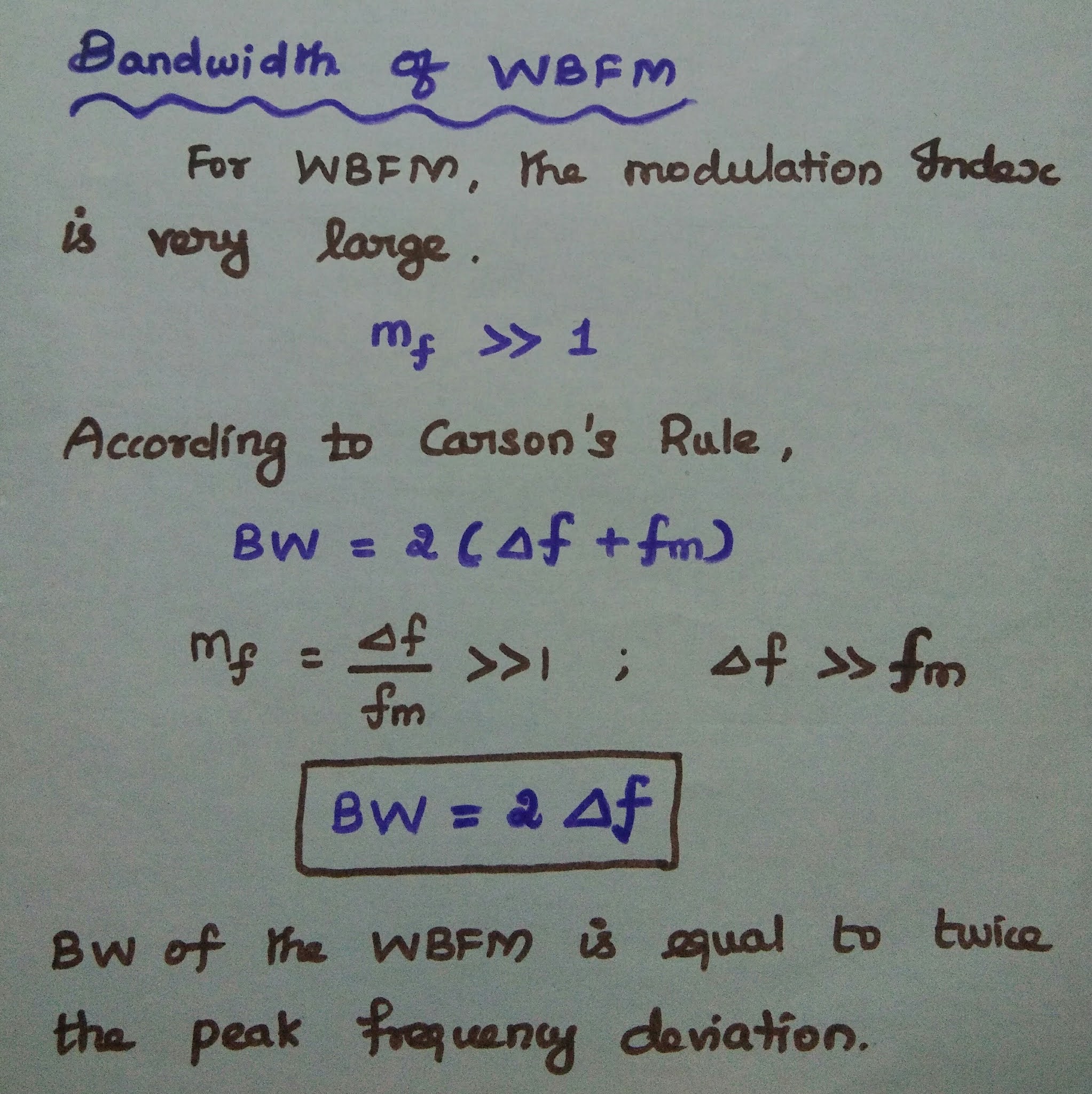 Transmission Bandwidth of FM Carson's Rule Bandwidth of NBFM & WBFM