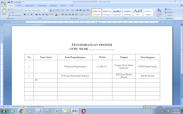 Contoh format pengembangan profesi guru