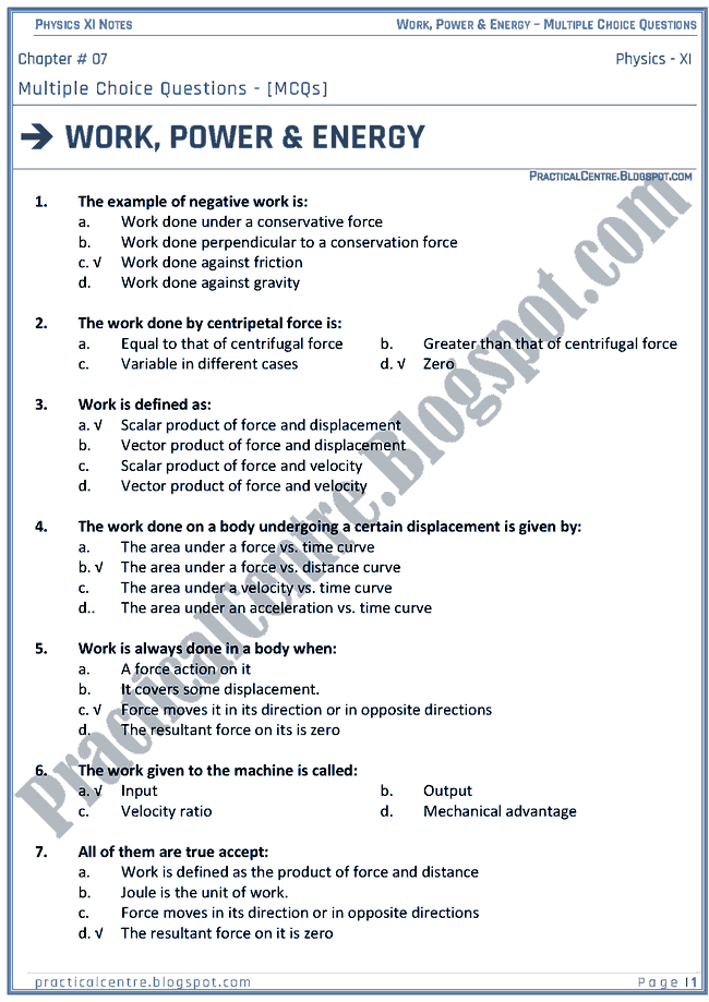 case study questions class 11 physics work energy and power