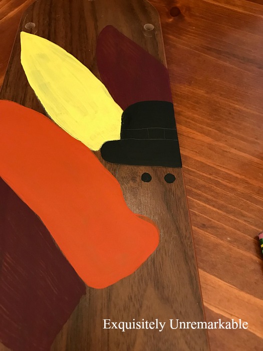 Wooden Thanksgiving Turkey Sign adding body and feathers with paint