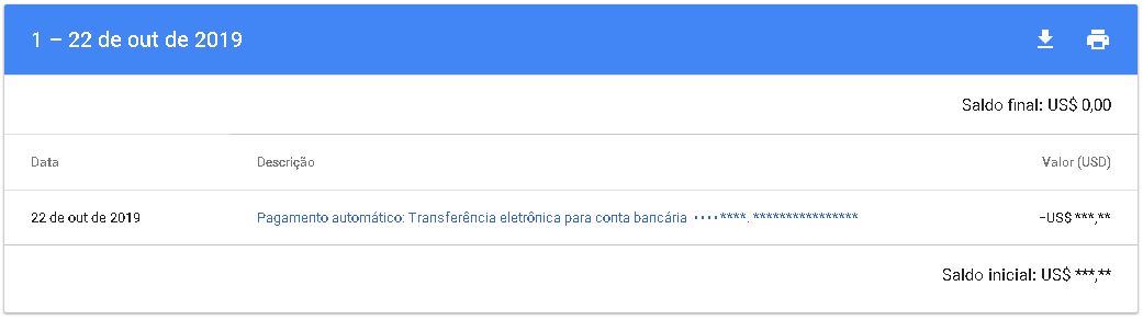 Pagamento automático pendente: Transferência eletrônica para conta bancária