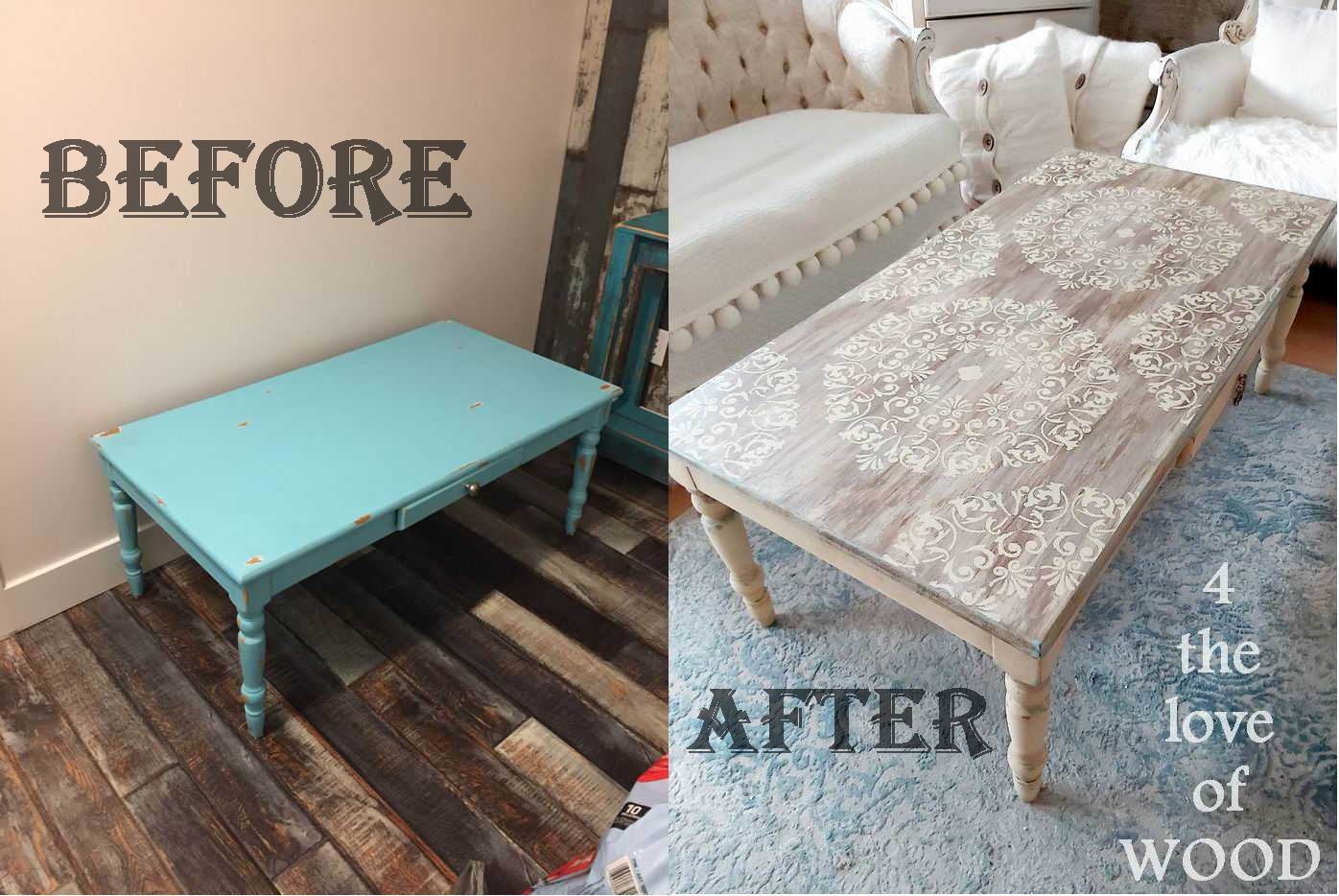 4 the love of wood STENCILED COFFEE TABLE TOP old world finish