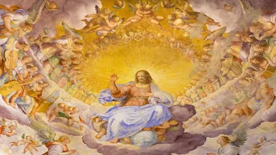 imagem de Deus com todos os anjos e santos