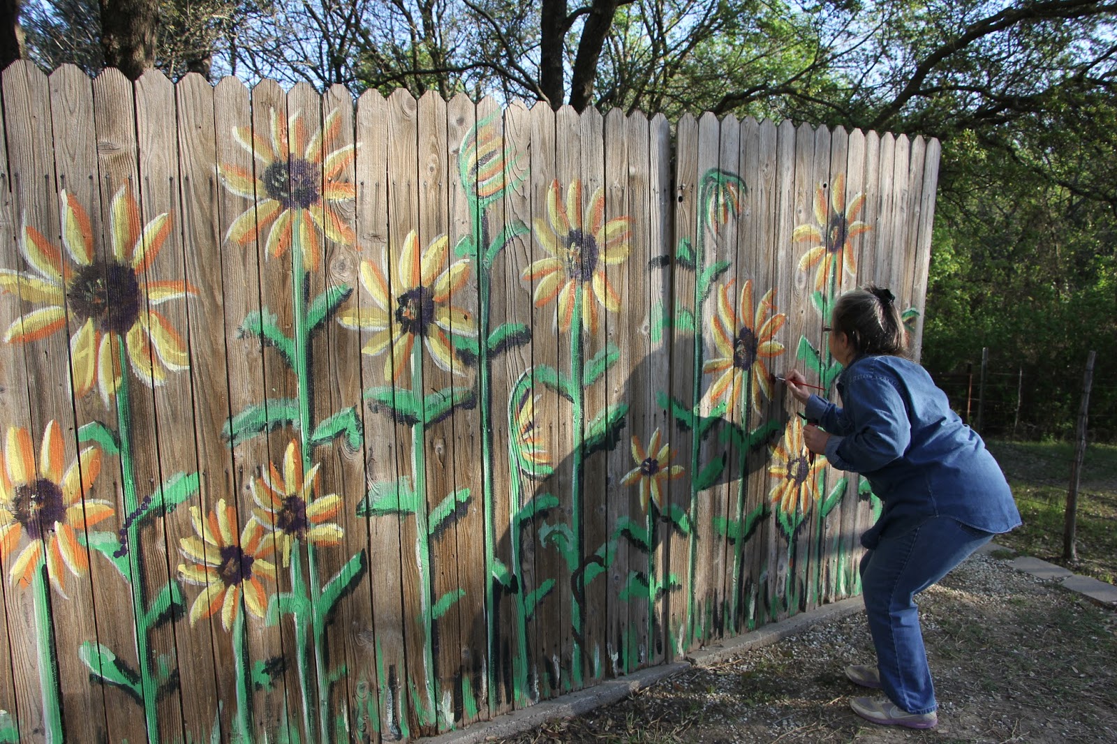 Word Weaver Art Sunflower Mural on Fence