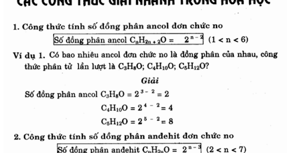 Các công thức giải nhanh trong Hóa Học