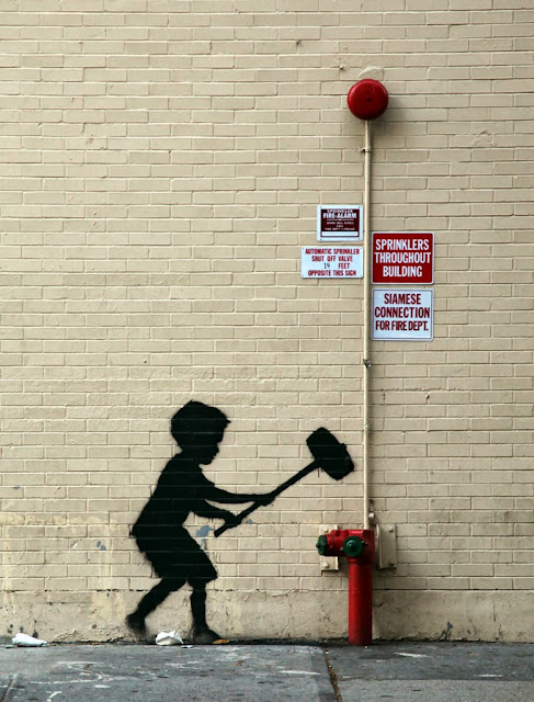 "Boy and Hammer" New Street Art By Banksy For Better Out Than In. October 20th. 1