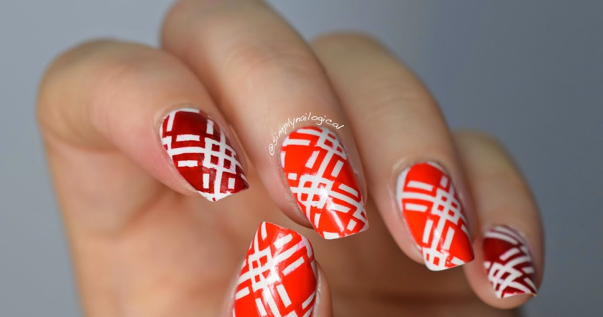 Simply Nailogical: Striping tape diamond crosshatch design in red ...