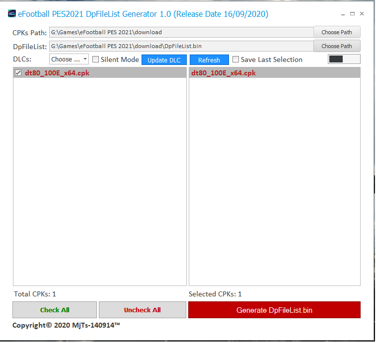 Dpfilelist Generator For Pes 2021 V1 0 Update 18 10 2020 Goc Chia Sẻ