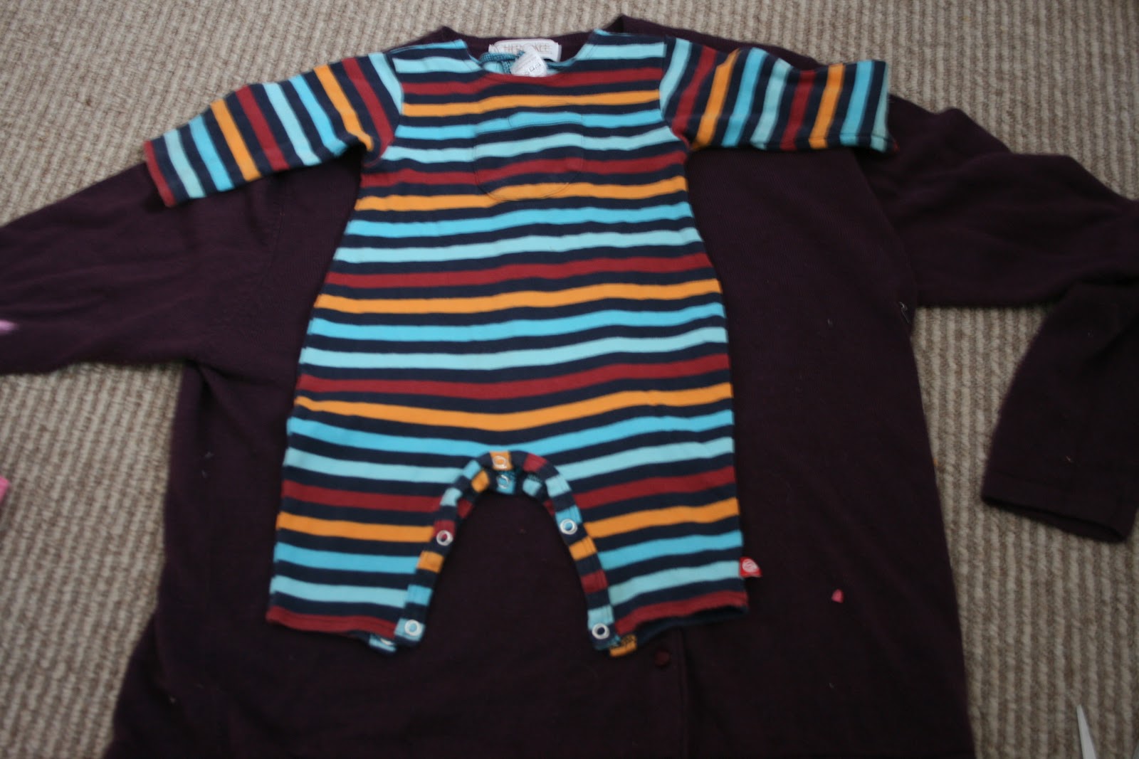 a sweater suit for baby from an old cardigan | June Cleaver in yoga pants