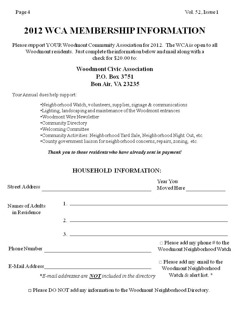 Woodmont Neighborhood Chesterfield Woodmont Membershp Form Download/Print