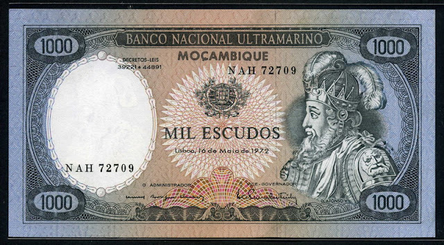 Mozambique currency 1000 Escudos banknote
