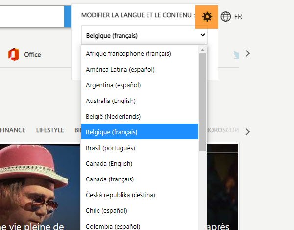 Dominio de correo electrónico de Outlook específico del país