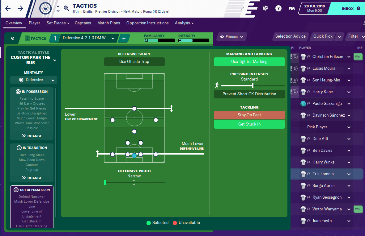 Mourinho's Park the Bus tactic in Football Manager 2020 - during defence