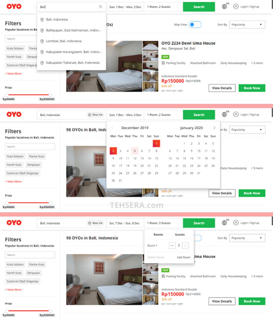 cara mencari hotel menggunakan oyo hotels indonesia