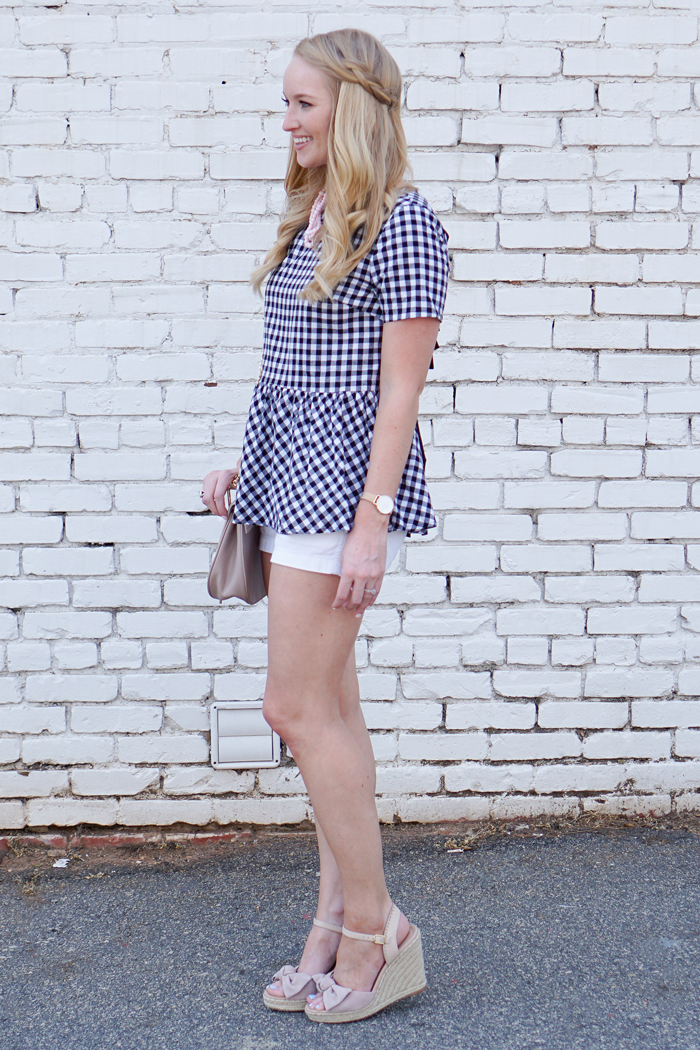 affordable gingham tops shein gingham top, shein review, bow tops, Chloe drew dupe, bow wedges, strawberry chic