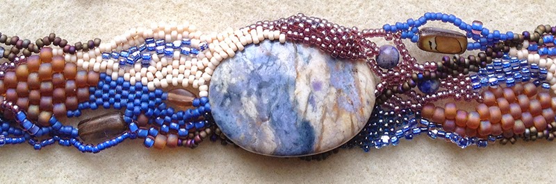 detail, Winter Blues freeform peyote bracelet by Karen Williams