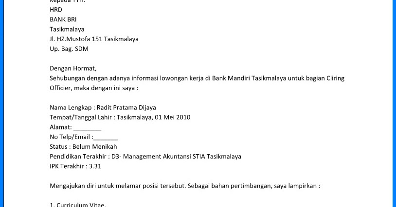Surat Permohonan Kerja Teller Bank Contoh 0108 Surat Permohonan Kerja Teller Bank Contoh 0108