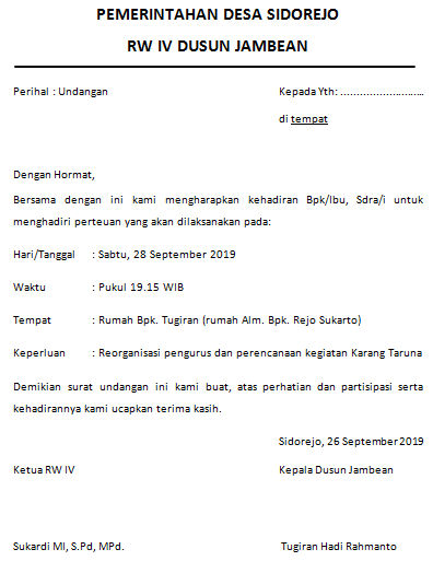 Contoh Undangan Karang Taruna - Ruang Pedia