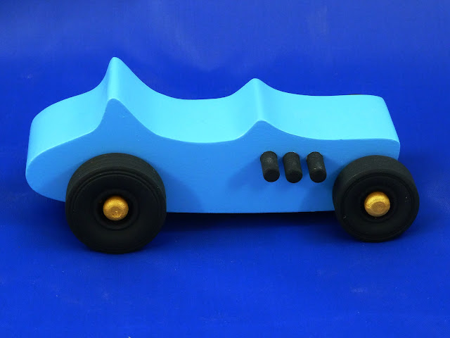 Handmade Wood Toy Car, 1927 T-Bucket Hot Rod, Race Car, Dragster, Baby Blue, Street Rod