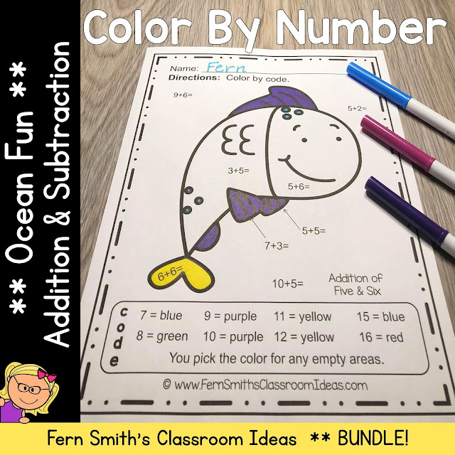 Click Here for the Color By Number Ocean Addition and Subtraction Bundle