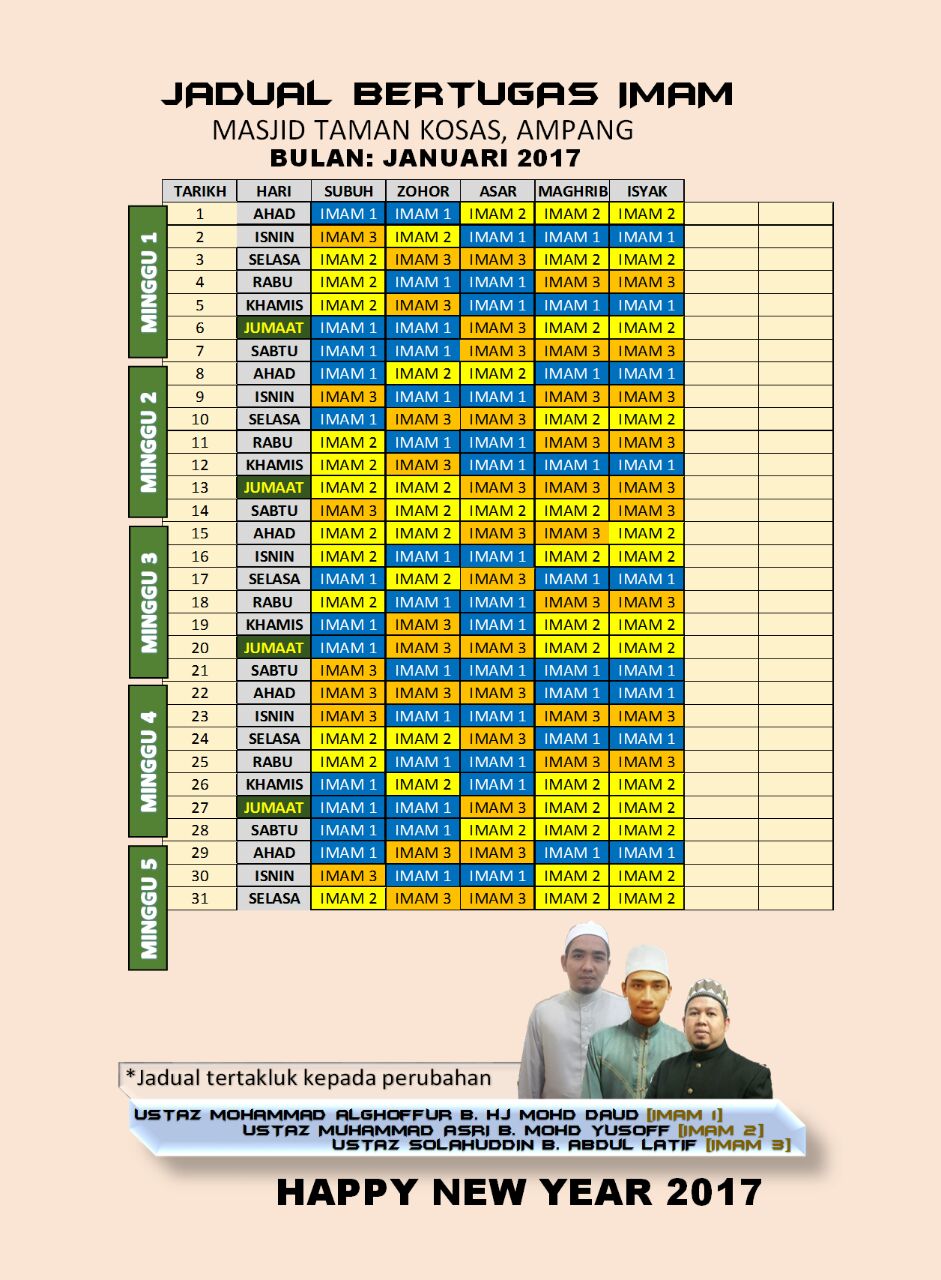 MASJID TAMAN KOSAS JADUAL BERTUGAS IMAM