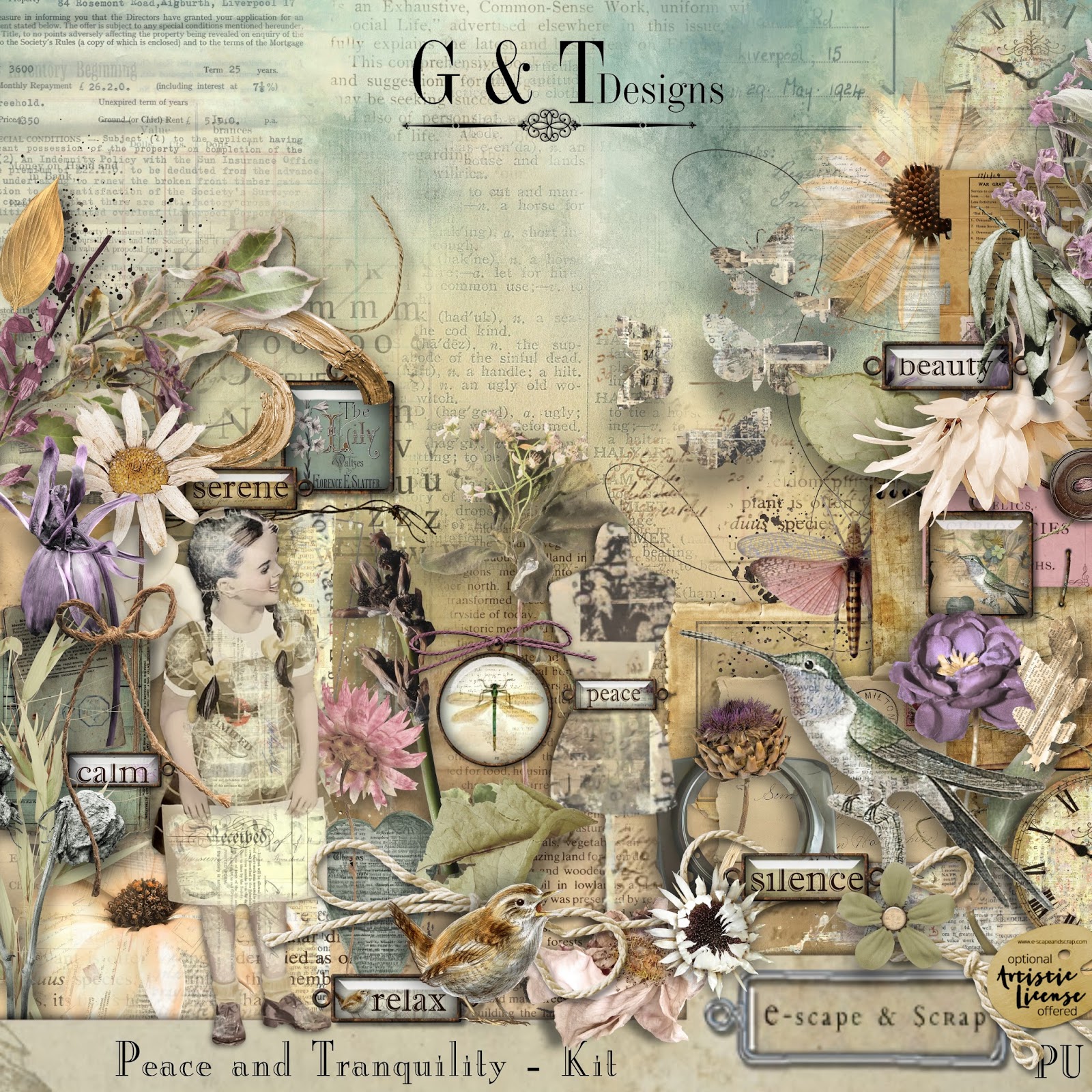 E-scape and Scrap: G&T Designs - Peace and Tranquility & Freebie