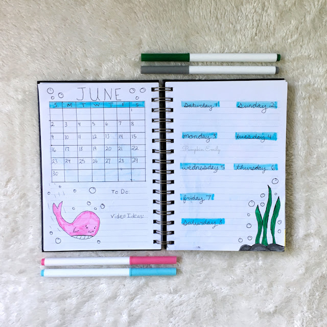 June Bullet Journal Calendar and June Weekly Spread