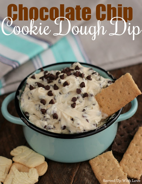 Chocolate Chip Cookie Dough Dip in a light green bowl with graham crackers