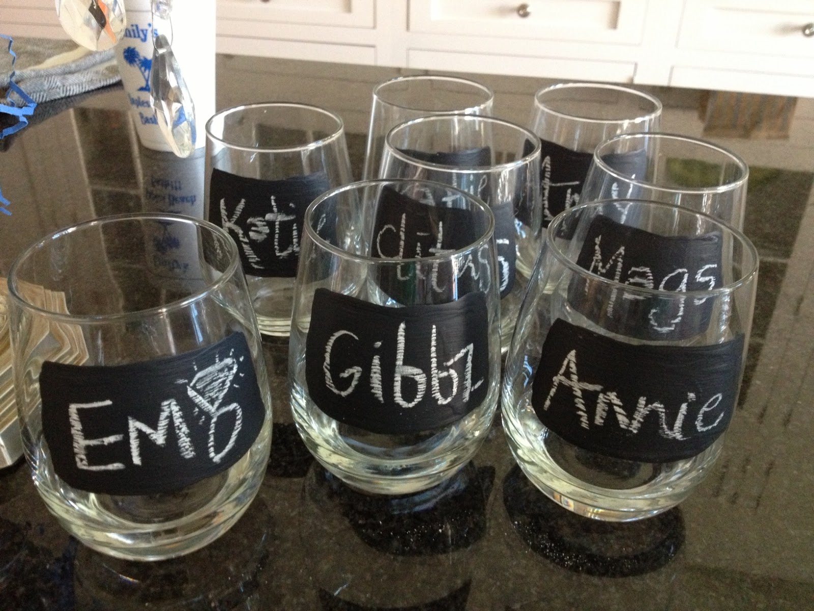 Claire Crisp DIY Chalkboard Wine Glasses.