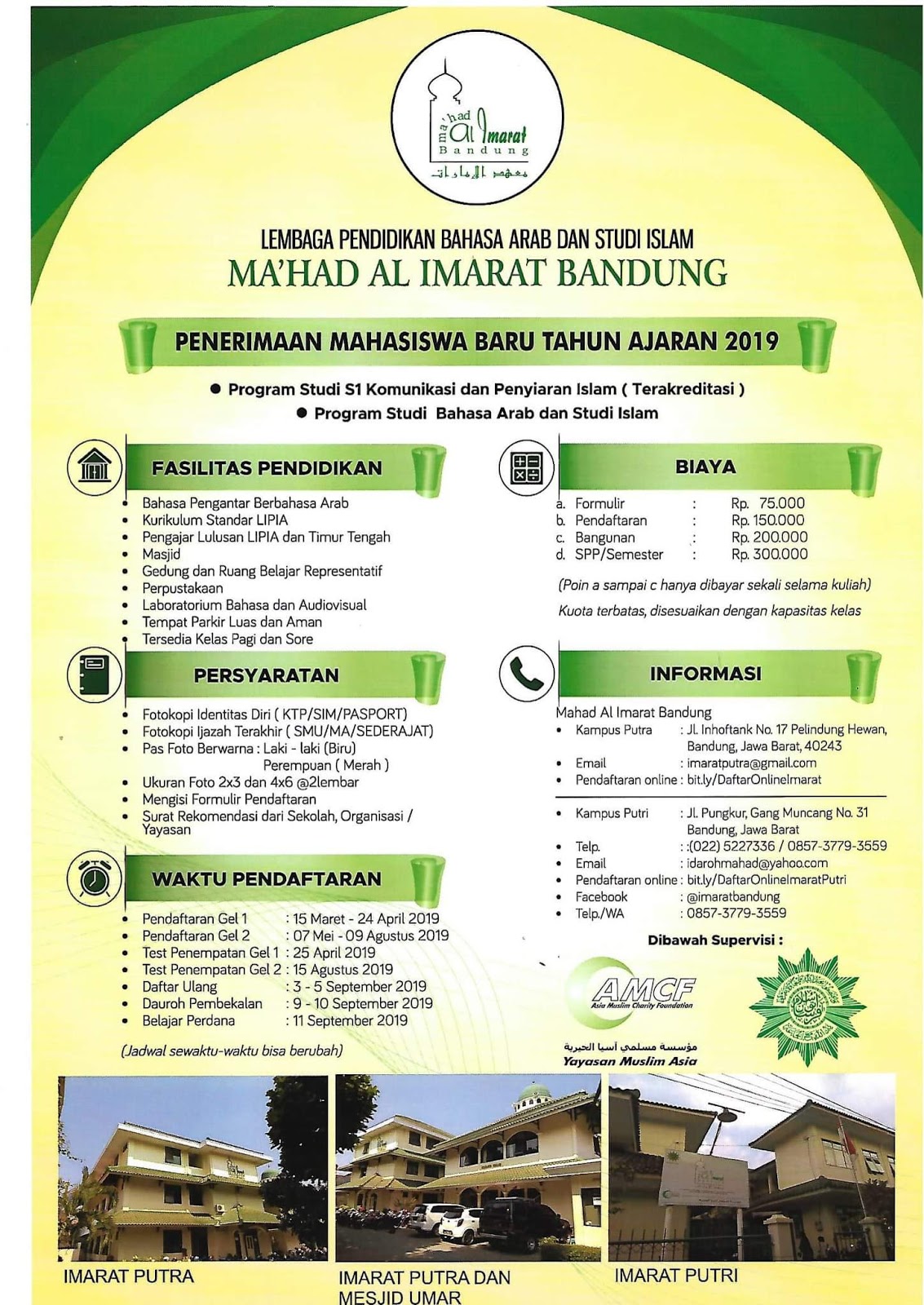 Pendaftaran Ma'had Al Imarat Bandung Tahun Ajaran 2019