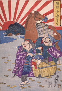 Lucky Gods' visit to Enoshima, ukiyo-e print by Utagawa Yoshiiku, 1869