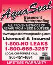 Aquaseal Wet Leaky Basement Solutions Specialists Brampton 1-800-NO-LEAKS or 1-800-665-3257