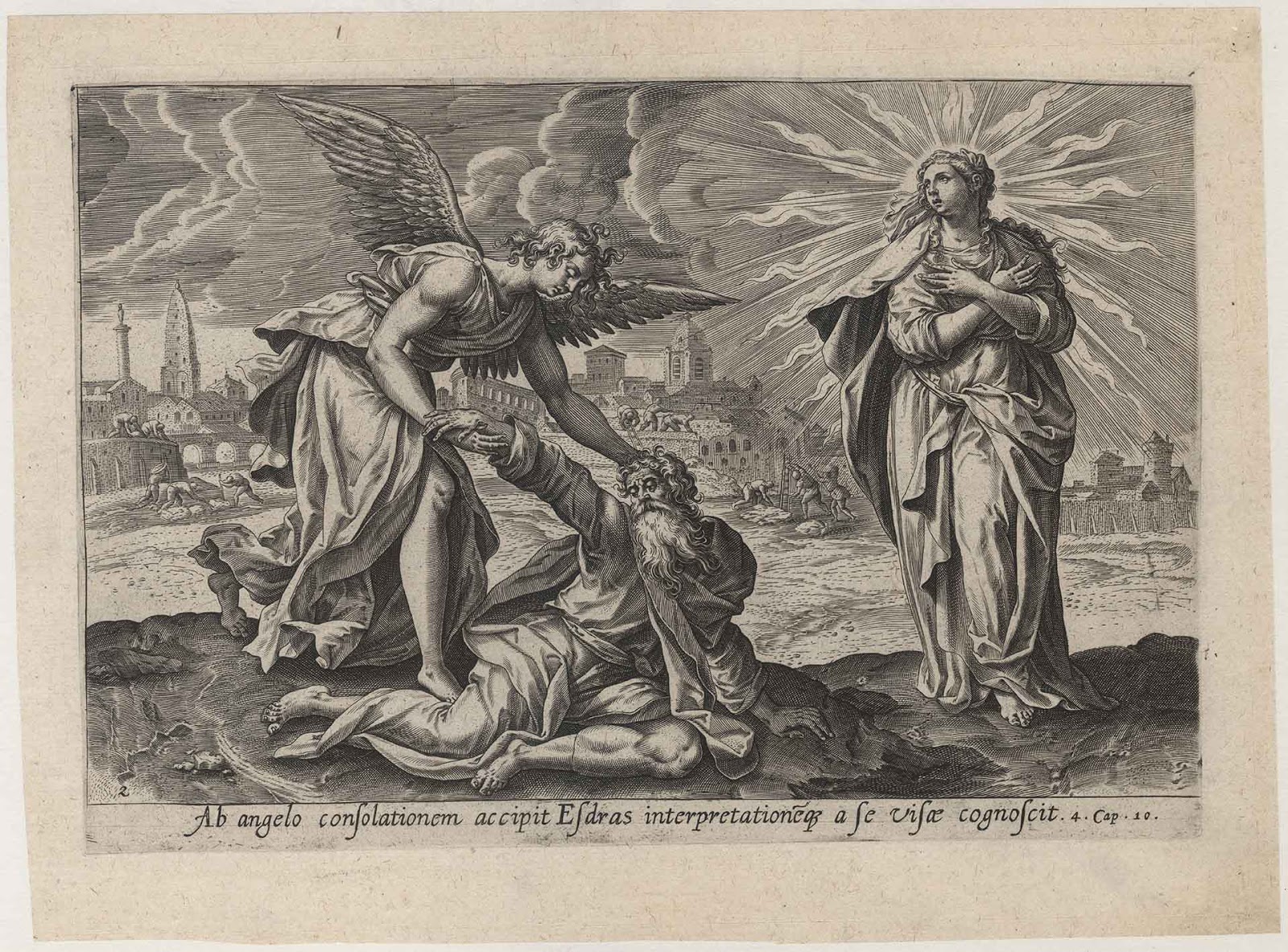 Prints And Principles Engraving Published By Gerard De Jode Second Vision Of Ezra Ezra Comforted By The Angel 1585