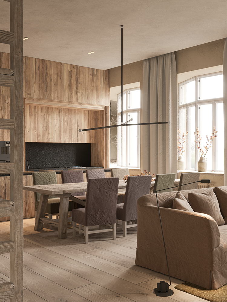 Minimalistic rustic home with soft textures and neutral palette designed by Evgeniy Bulatnikov