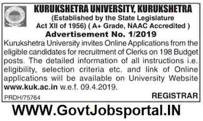 Kurukshetra University Recruitment 2019