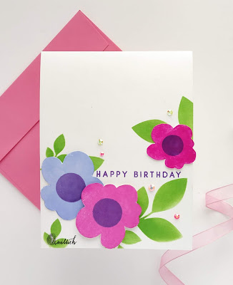 Uniko Ltd, floral card, Birthday card, Card for her, stenciling, Quillish, Uniko style flowers clear stamp, nature's treasures II stencil